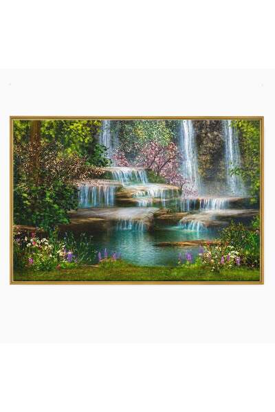Luxcanva Tablou Canvas Cascade De Primavara 120x80 cm cu Rama Auriu Cascade P...
