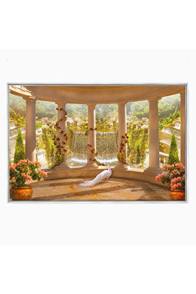 Luxcanva Tablou Canvas Pavilionul Cu Păun 60x40 cm cu Rama Argintiu Păun Pavi...