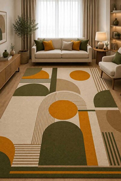 Bordo Halı Modern Geometrik Desenli Dijital Baskılı Yıkanabilir Kaymaz Dot Ta...