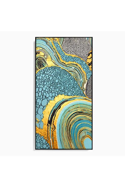 Luxcanva Tablou Canvas Flux Abstract Auriu 70x140 cm cu Rama Negru Abstract T...