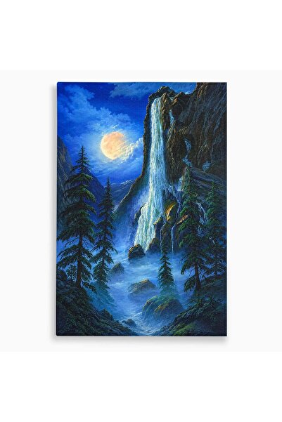 Luxcanva Tablou Canvas Cascada Sub Clar De Luna 70x100 cm pe Sasiu Lemn Casca...