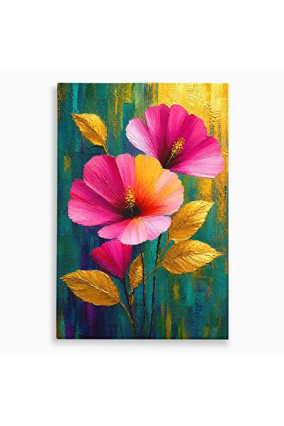 Luxcanva Tablou Canvas Flori Aurii 80x120 cm pe Sasiu Lemn Flori Auriu Pictura