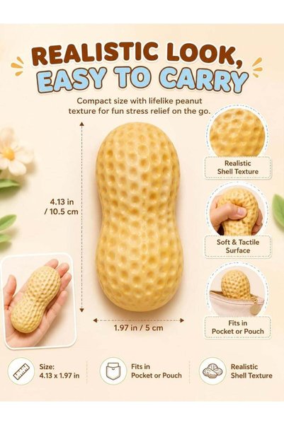 Gencine YUANBAO KING Crunchy Peanut Squishy, Peanut Squishy Soft Sensory Fidget Peanut Stress Ball Realistic Food Shaped Decompression Squeeze Ball Desk Decor Party Favor Gifts for Adults