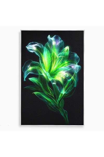 Luxcanva Tablou Canvas Floare Neon Luminoasa 50x70 cm cu Rama Argintiu Floare...