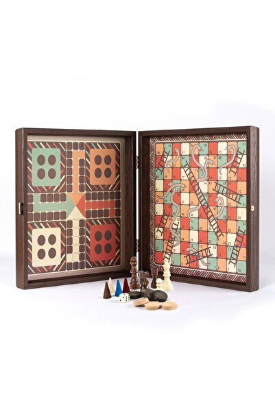 Manopoulos Set de jocuri combinate vintage 4-în-1 – Wenge – Șah, Table, Ludo ...