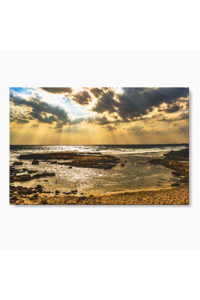 Luxcanva Tablou Canvas Apus Pe Tarmul Marii 70x50 cm pe Sasiu Lemn Apus Mare ...