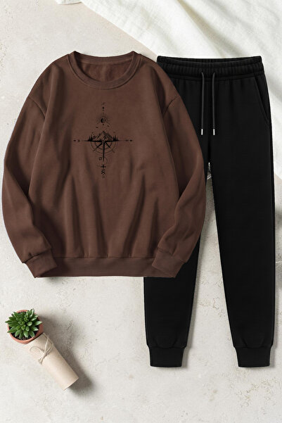 uyguntarz Unisex Compass Design Printed Crew Neck Sweatshirt - 2-Piece Tracks...