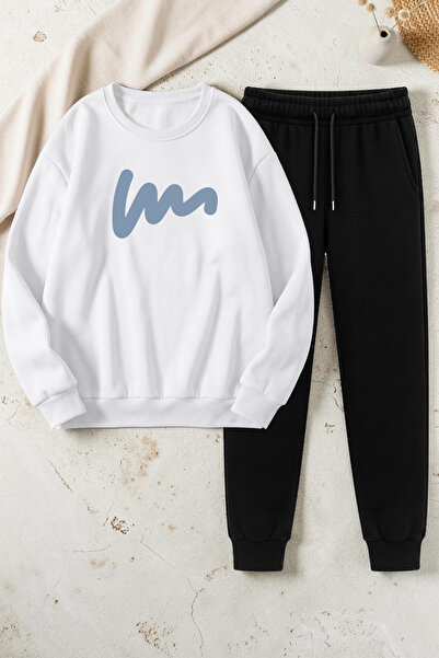 uyguntarz Unisex W Signature Design Printed Crew Neck Sweatshirt - 2-Piece Tr...