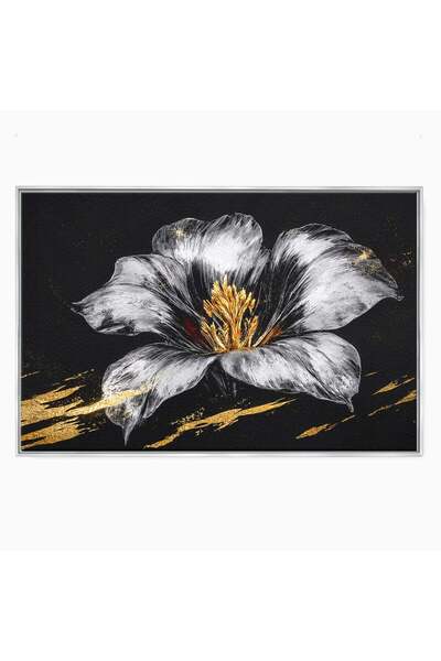 Luxcanva Tablou Canvas Eleganță de Argint cm cu Rama Argintiu Floare Eleganta...