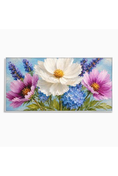 Luxcanva Tablou Canvas Flori De Vara cm cu Rama Argintiu Flori Vara Natura