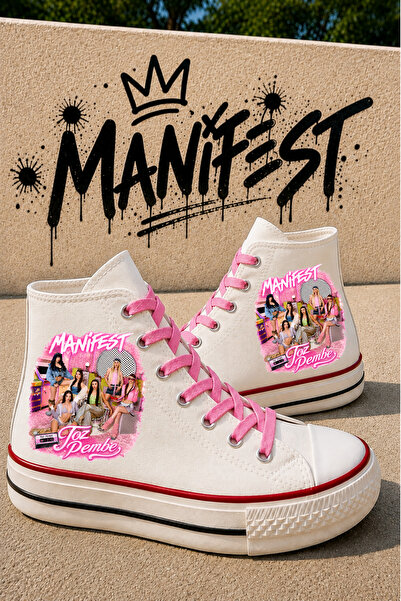 MECH BUTİK Manifest Printed White High-Top School Shoes Sneaker Sports Shoes