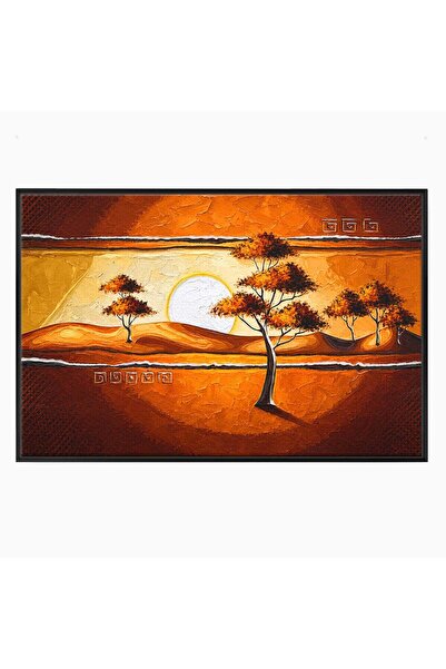 Luxcanva Tablou Canvas Apus African 120x80 cm cu Rama Negru Apus Copaci Peisaj