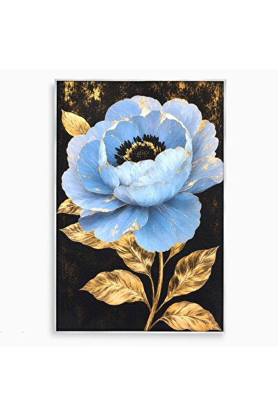 Luxcanva Tablou Canvas Înflorire Regală 50x70 cm cu Rama Argintiu Floare Auri...