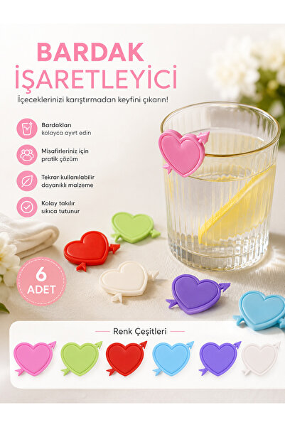 TEYYE Silikon Kelebek-Kalp Bardak İşaretleyici 6'lı Set - Renkli Kadeh Ve Bar...