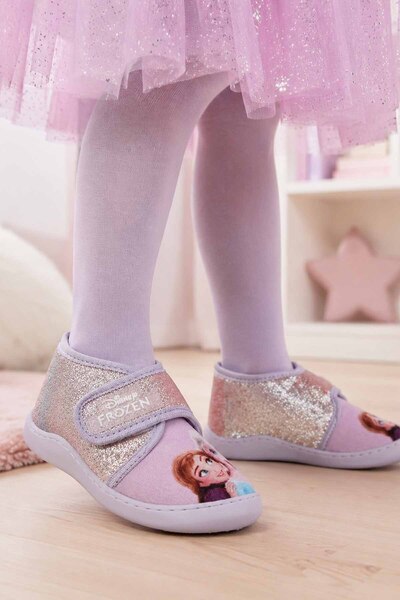 Frozen Pantofi de casă pentru fete, roz liliac, cu sclipici, cu închidere cu ...
