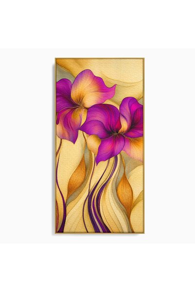 Luxcanva Tablou Canvas Flori De Pasiune 70x140 cm cu Rama Auriu Flori Abstrac...