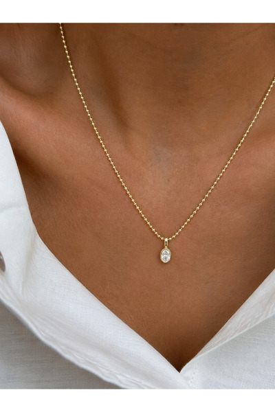 Sade Accessory Top Zincirli Oval Taş Kolye