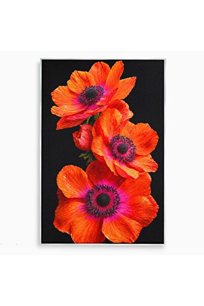 Luxcanva Tablou Canvas Maci Rosii 70x100 cm cu Rama Argintiu Maci Flori Natura
