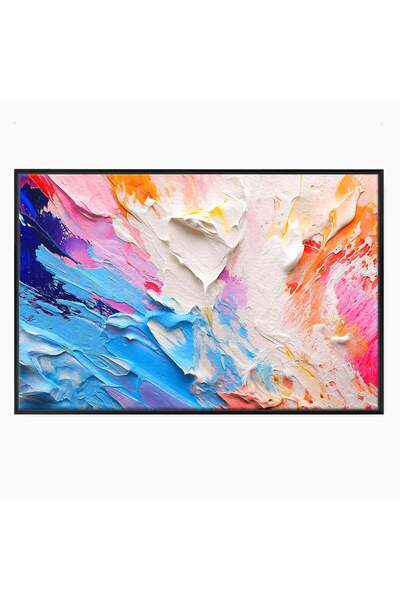 Luxcanva Tablou Canvas Abstractie Colorata 70x50 cm cu Rama Negru Abstract Ar...