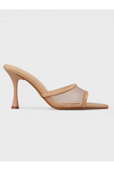 Sadık Yılmaz Women's summer 8cm thin heeled slippers - 230 3162 - beige mesh