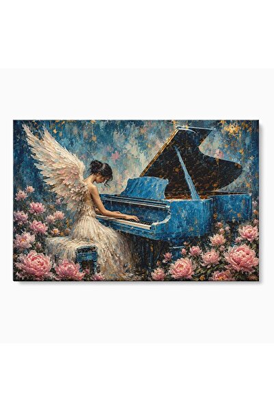 Luxcanva Tablou Canvas Ingerul Muzicii 70x50 cm pe Sasiu Lemn Inger Pian Flori