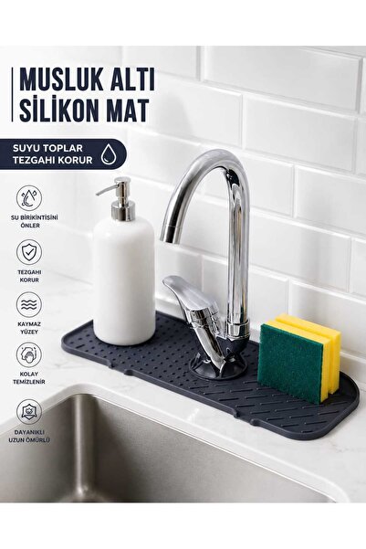PLASTMARKET Musluk Altı Su Tutucu Silikon Kaydırmaz Mat - Musluk Tezgah Koruy...