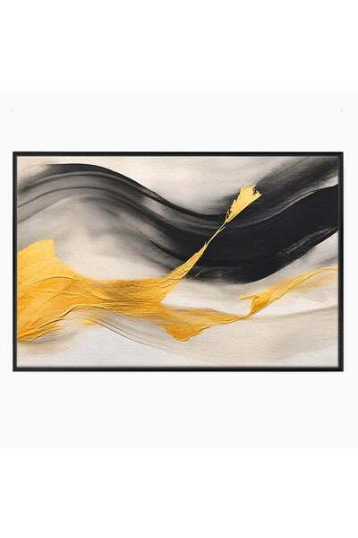 Luxcanva Tablou Canvas Fluiditate Aurie 100x70 cm cu Rama Negru Abstract Mode...