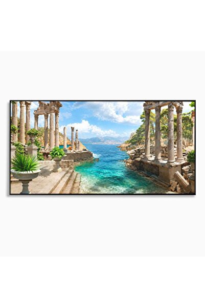 Luxcanva Tablou Canvas Ruine Antice La Mare 100x50 cm cu Rama Negru Ruine Mar...