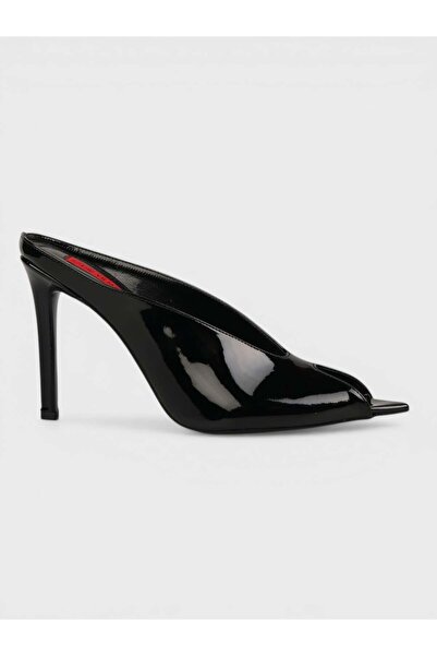 Sadık Yılmaz Women's Summer 11cm Thin Heeled Slippers - 574 3259 - Black Pate...