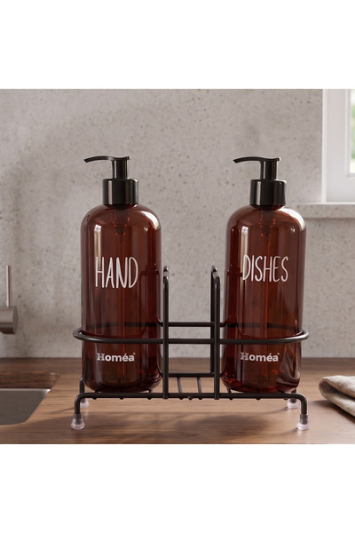 Homea 2'li Amber Sıvı Sabunluk Seti Metal Tel Standlı Mutfak Banyo Düzenleyici