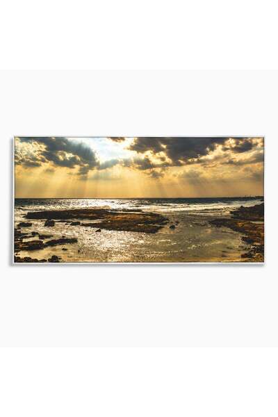 Luxcanva Tablou Canvas Apus Pe Tarmul Marii 100x50 cm cu Rama Argintiu Apus M...
