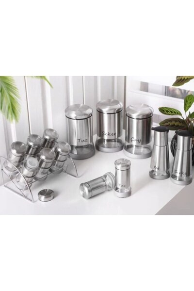 Onedekor 13 Piece Glass Spice Rack, Jar and Oil & Vinegar Container Set