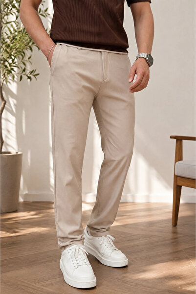 Edwox Pantaloni slim fit pentru bărbați, crem Cd190