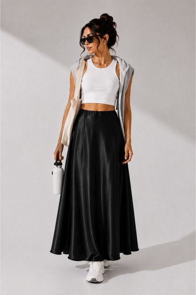 BEYUSİRA Women's Satin Look Long Skirt High Waist Flowy Cut Casual and Stylis...