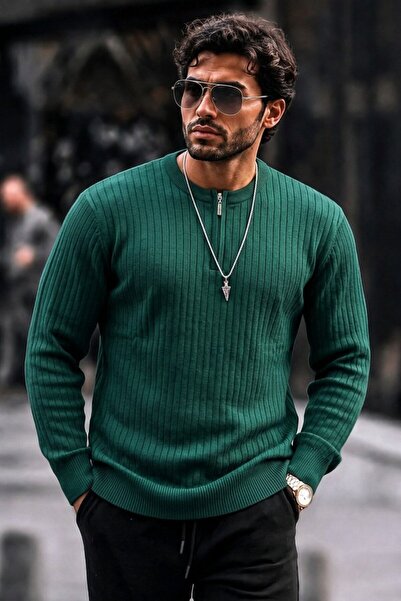 DAMGA JEANS Pulover pentru bărbați, cu dungi, verde, casual, din tricotaj