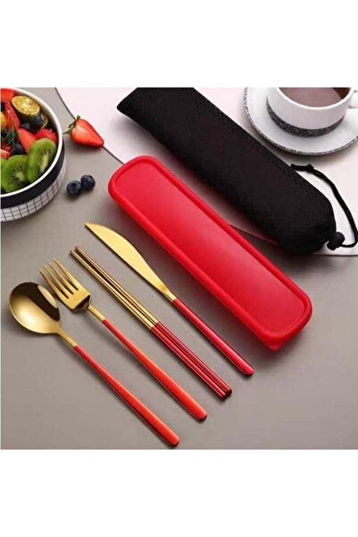 genric Cutlery Set – 4-in-1 Red & Gold Stainless Steel Knife | Spoon | Fork |...