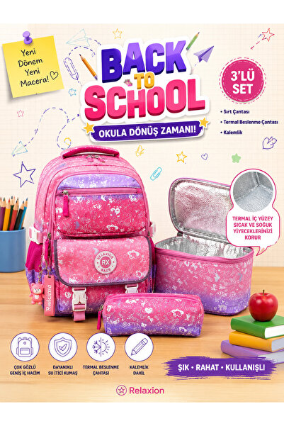 kruxon Relaxion Girls' 3-Piece Primary School Bag Set – Multi-Compartment Bac...