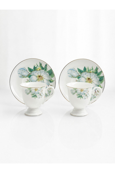evinbizden Classic Pure Elegance 2 Person Coffee Cup Set Porcelain 4 Piece