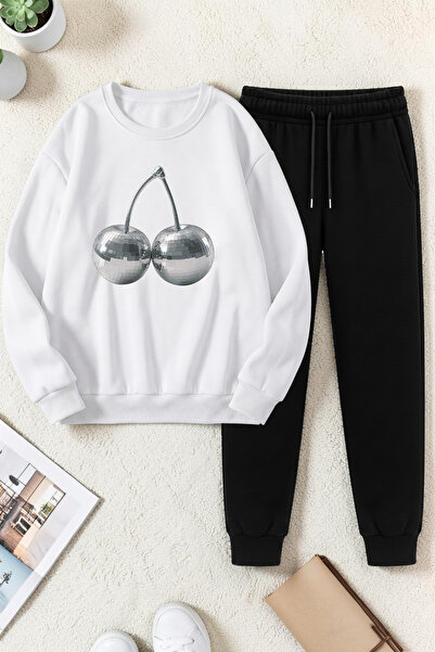 uyguntarz Unisex Disco Ball Cherry Design Printed Crew Neck Sweatshirt - 2-Pi...