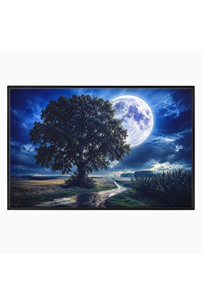 Luxcanva Tablou Canvas Luna Plina si Copacul Solitar 120x80 cm cu Rama Negru ...