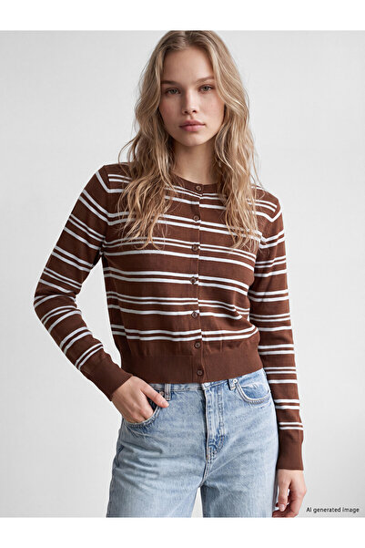 LC Waikiki Crew Neck Striped Women's Knitwear Cardigan