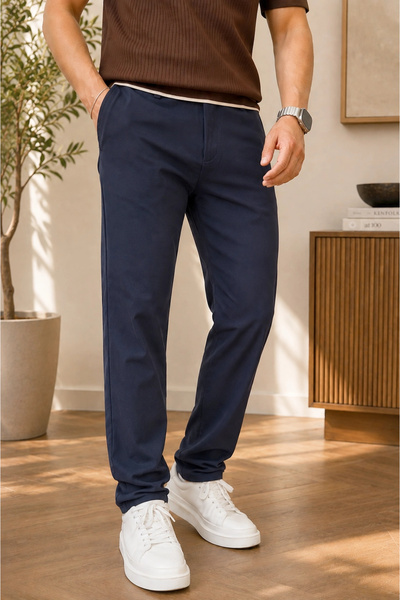 Edwox Men's Slim Fit Trousers Navy Blue Cd190
