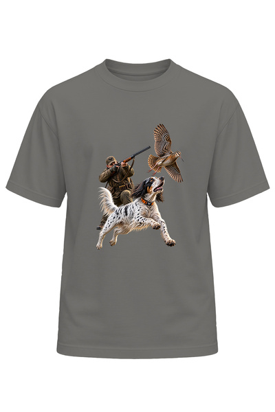 WİDİ Συλλογή Unisex T-shirt με στάμπα Hunter Dog and Whelping Dog, με κοντό μ...