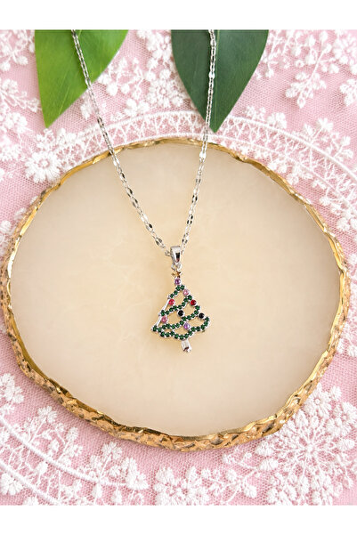 FLAWSOME JEWELRY STORE Christmas Tree Colorful Zircon Stone Steel Necklace No...
