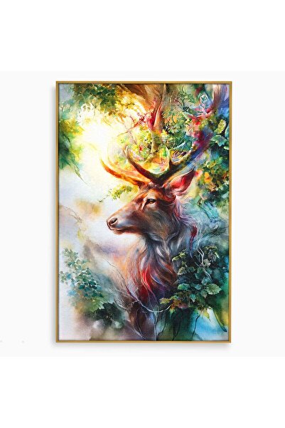 Luxcanva Tablou Canvas Cerbul Magic 70x100 cm cu Rama Auriu Cerb Natura Pictura