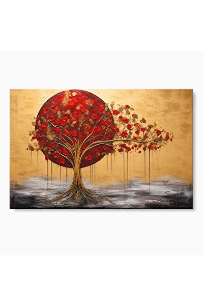 Luxcanva Tablou Canvas Copacul Rosu Pe Fundal Auriu 100x70 cm pe Sasiu Lemn C...