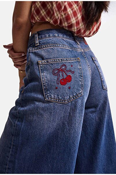 it's basic Γυναικείο σκούρο τζιν 4w6-98 Culotte Fit με λεπτομέρεια κεντήματος...