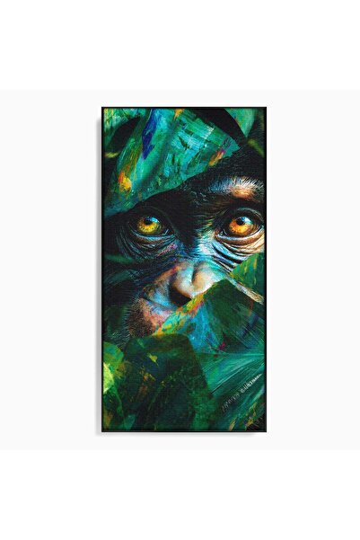 Luxcanva Tablou Canvas Privirea Maimutei 50x100 cm cu Rama Negru Maimuta Jung...