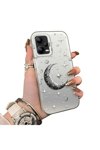 ucuc Xiaomi Poco X5 Compatible Silver Carved Moon and Star Pattern Non-Transp...