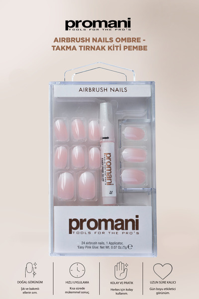 Promani Airbrush Nails Ombre - Takma Tırnak Kiti Pembe